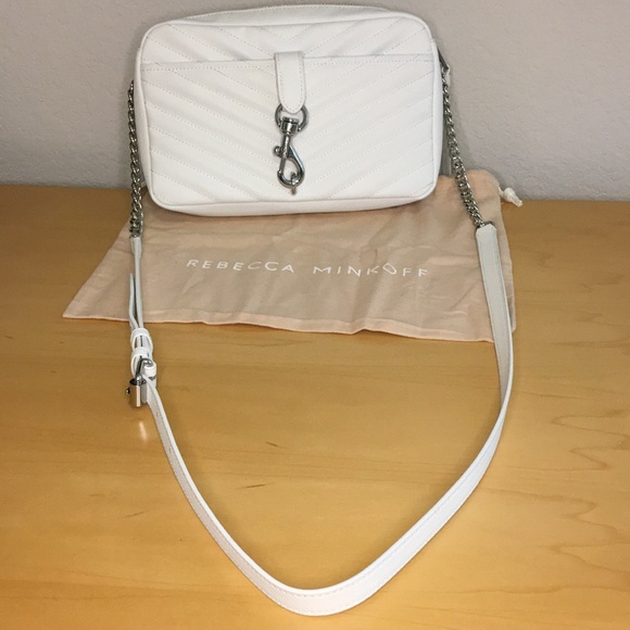 Rebecca Minkoff Edie Quilted Chevron Crossbody Camera Bag Purse Bright White - Picture 2 of 12